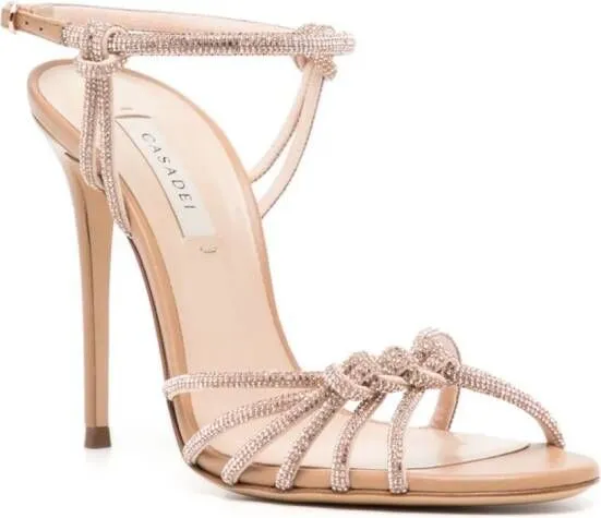 Casadei Minorca 110mm Crystal Embellished Sandals Neutrals