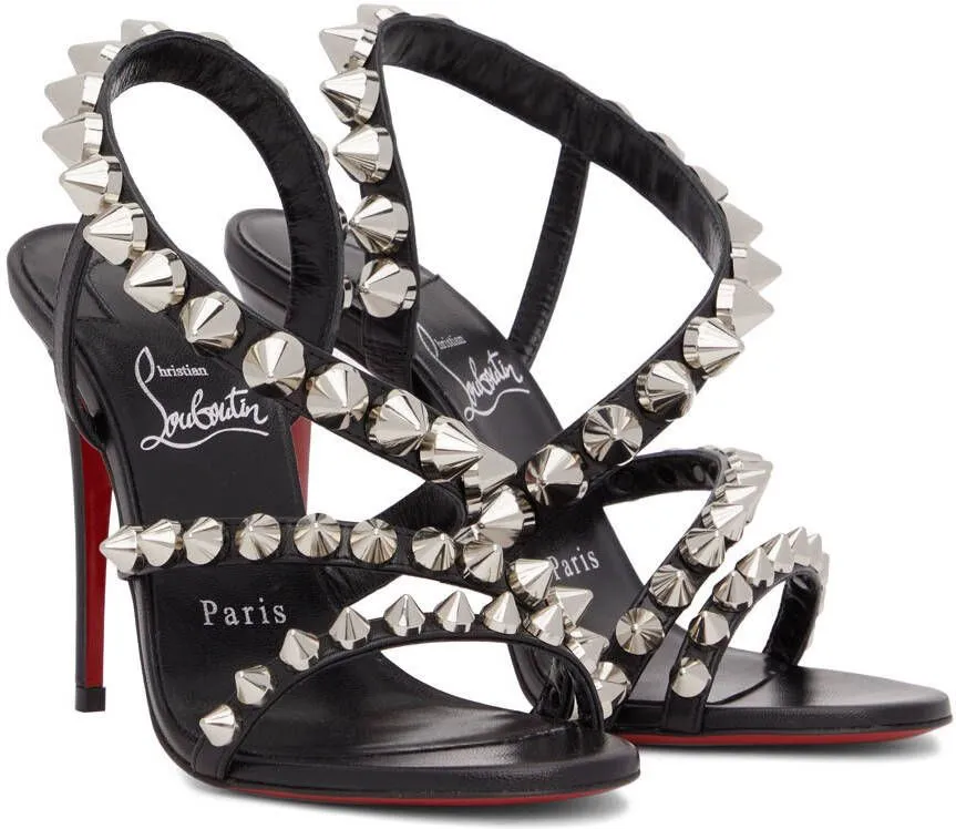 Christian Louboutin Black Spikita Strap 100 Heeled Sandals