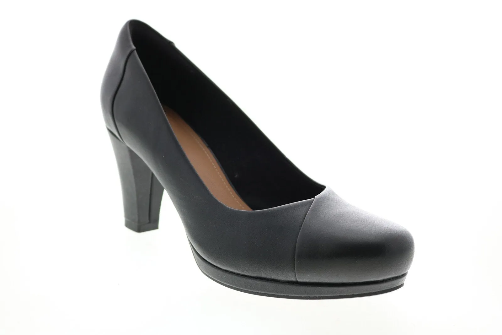 Clarks Black Leather Slip On Pumps Heels Shoes