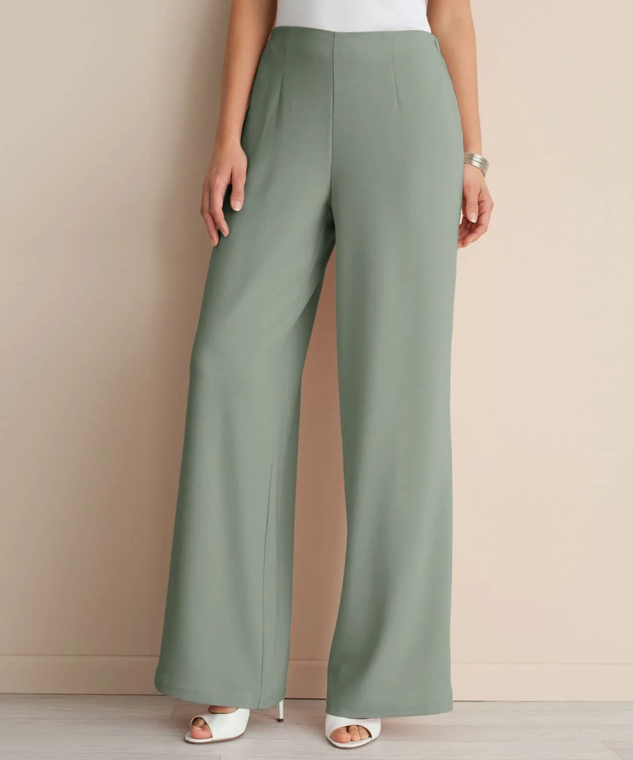 Crepe Pull-On Wide Leg Trousers