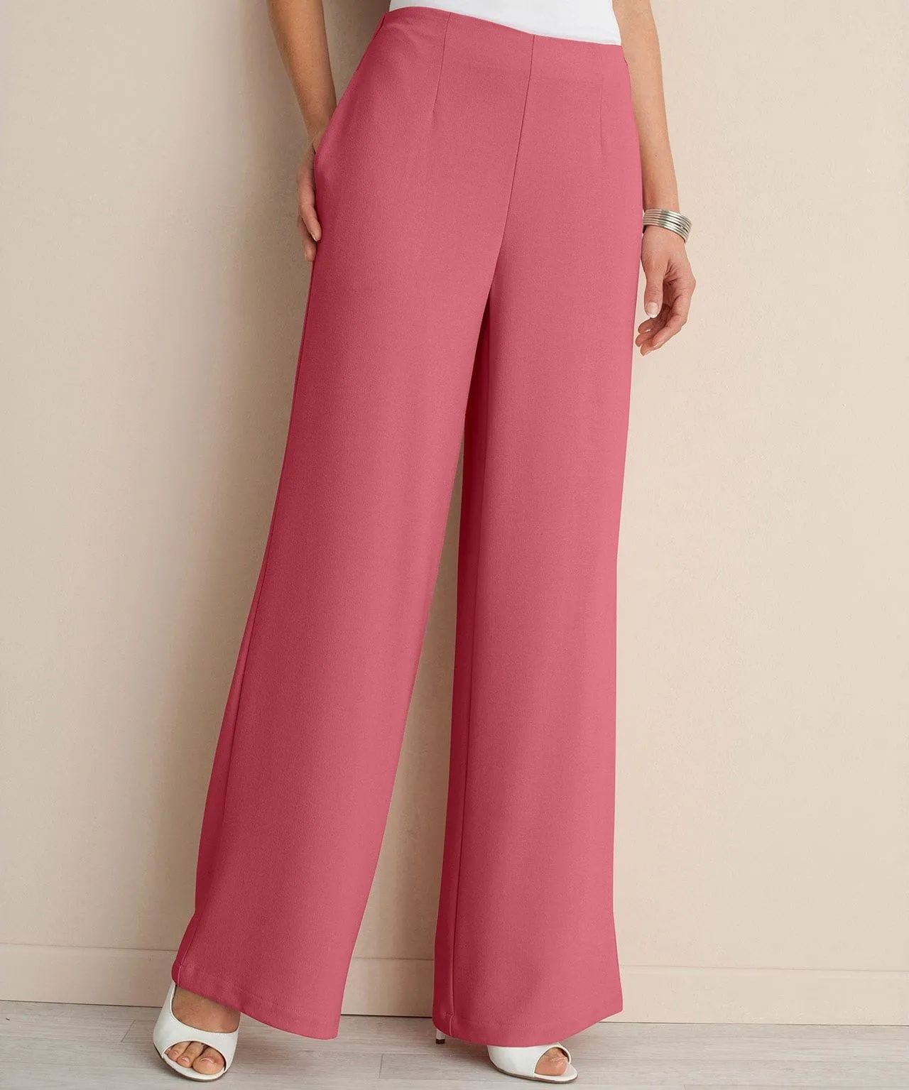 Crepe Pull-On Wide Leg Trousers