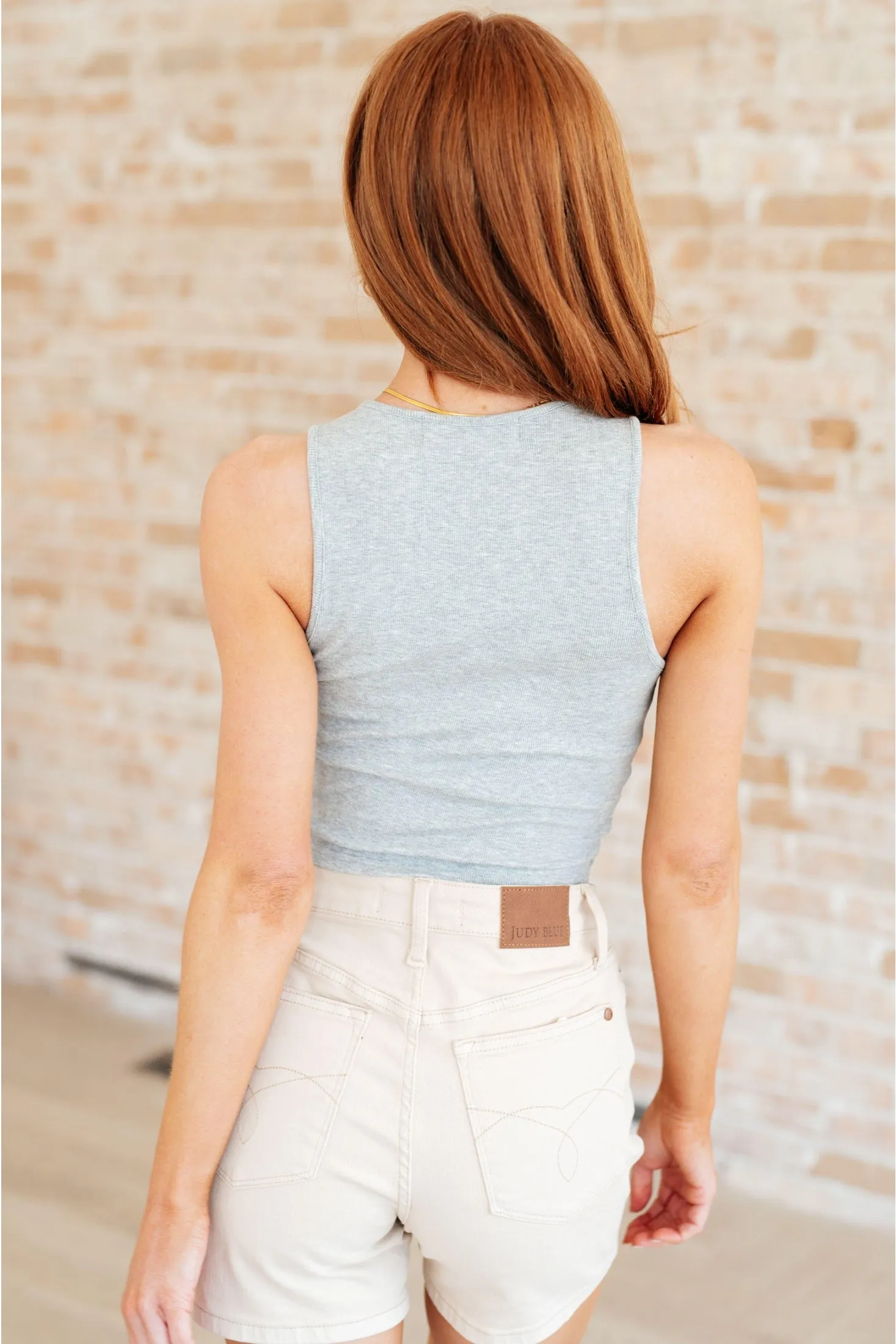 Crop Rib Knit Tank Top Grey in Cream