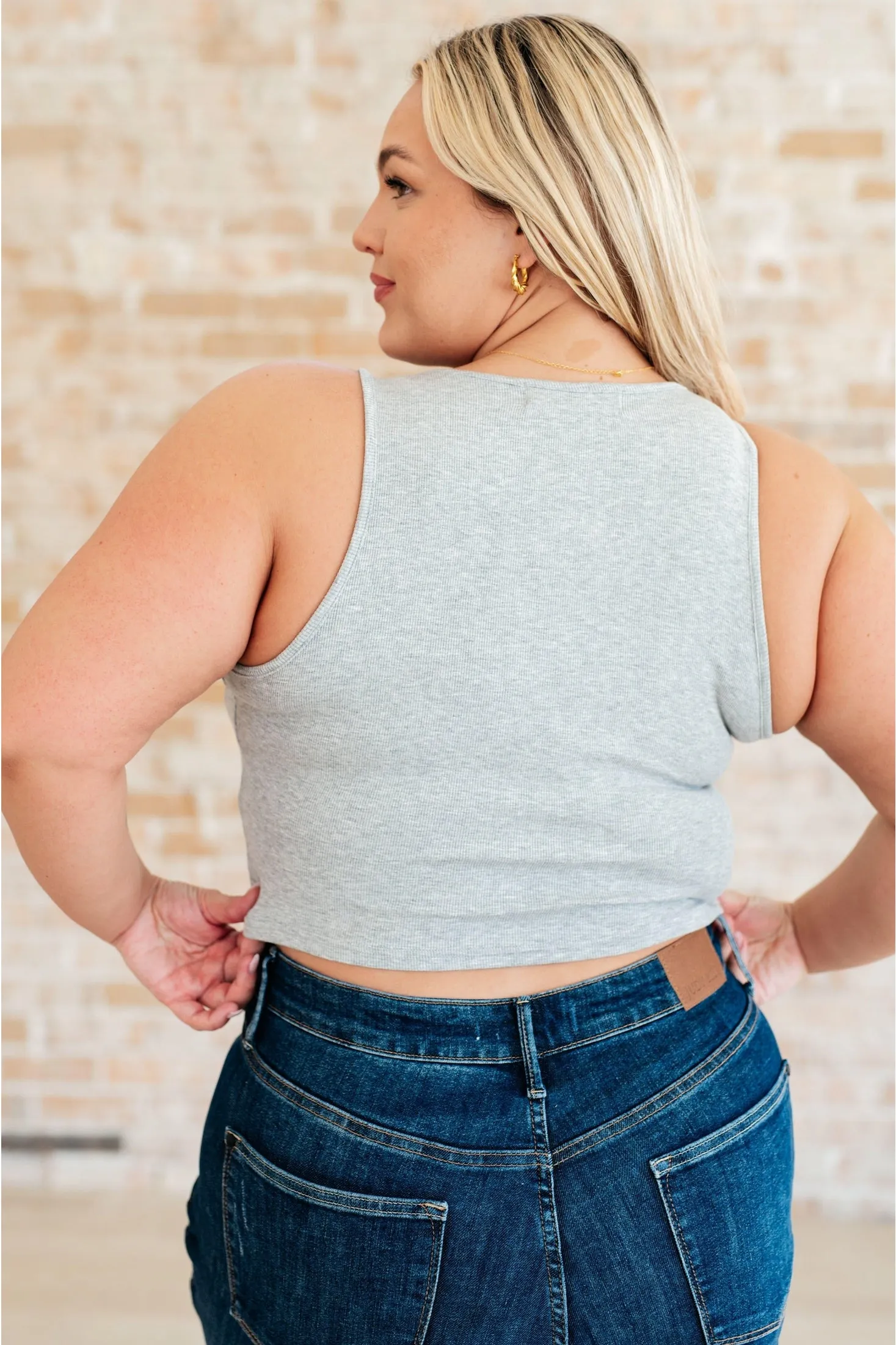 Crop Rib Knit Tank Top Grey in Cream