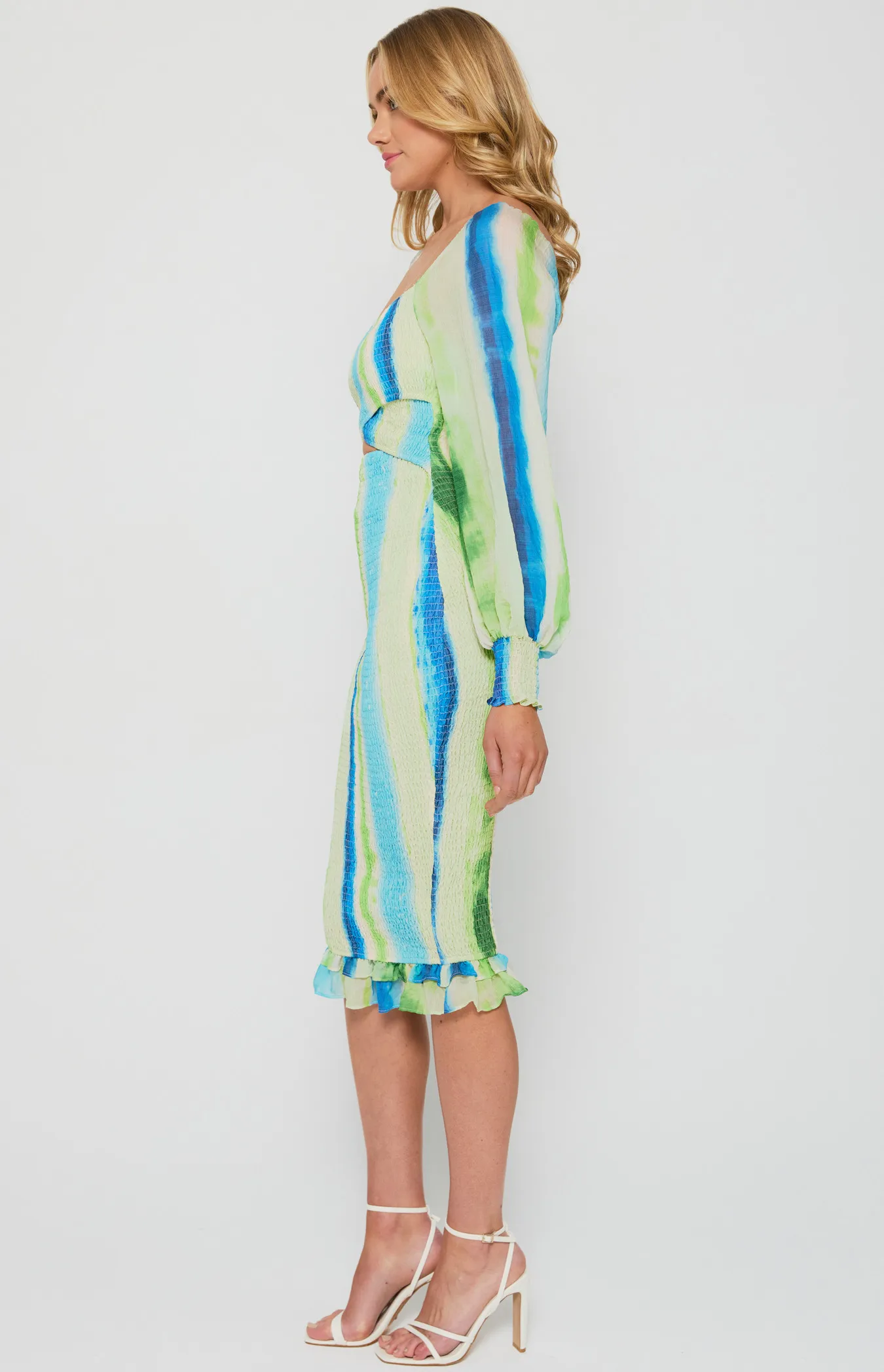 Cross Front Abstract Print Shirred Midi Dress