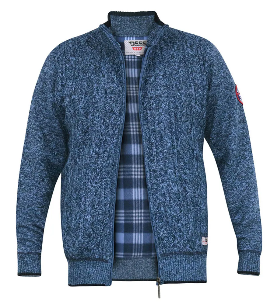 D555 Big Mens Blue Cable Knit Sweater Zip Bonded Check Lining ECCLES