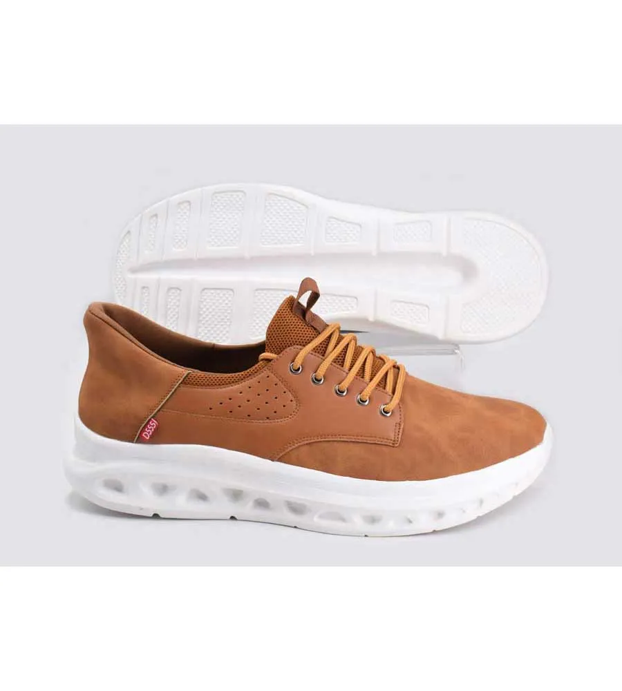 Luxurious D555 Big Mens Tan Hands Free Shoes With PU, Faux Suede Top and Faux Laces (DARTFORD 1)