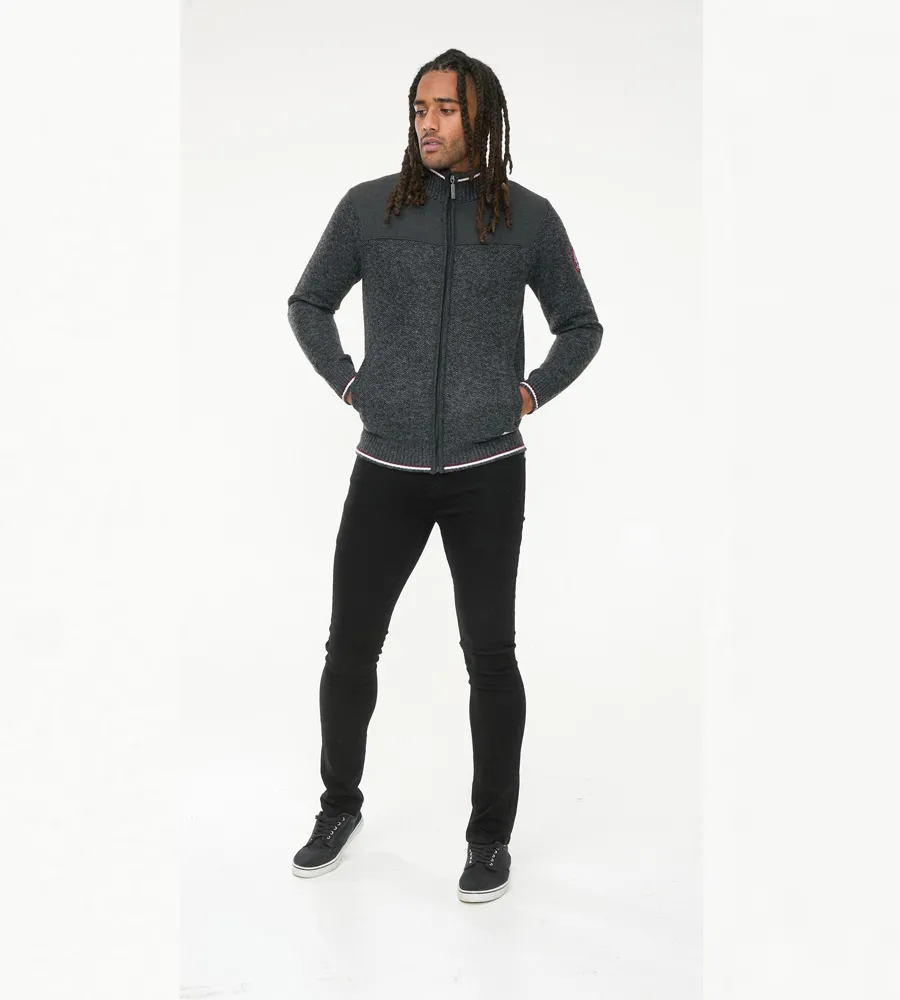 D555 Mens Charcoal Knitted Zip Through Sweater Lining ABERDARE 2