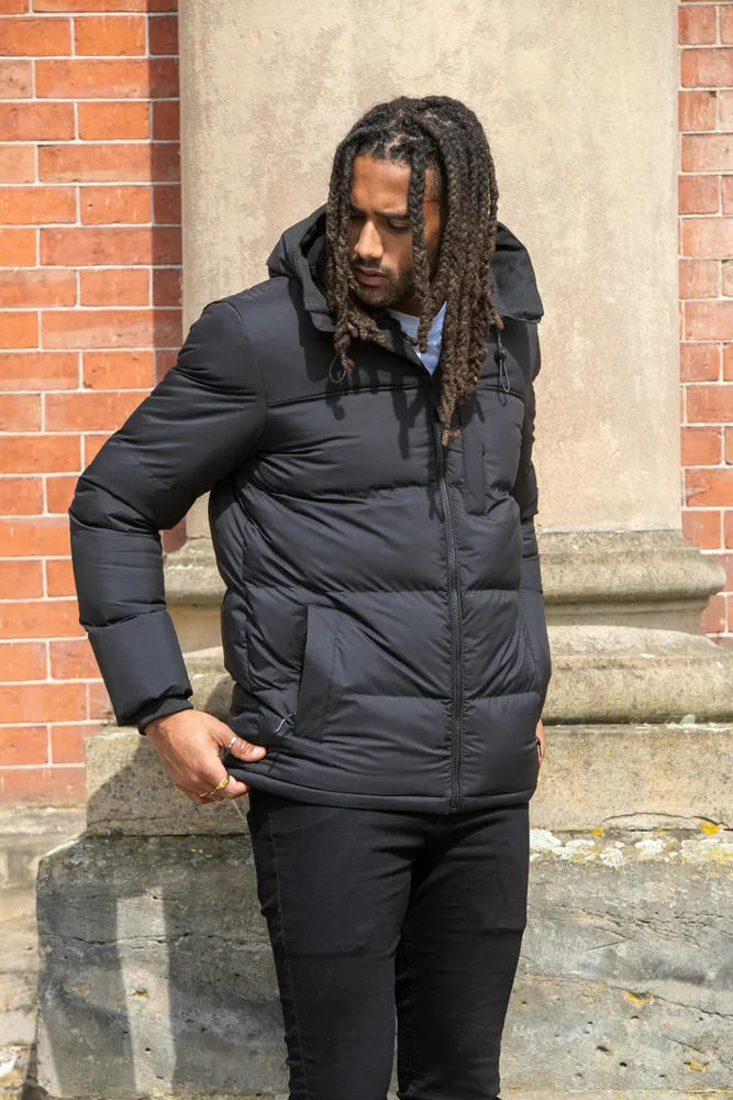 D555 Men's Quilted Puffer Coat With Microfleece Lining and Hood