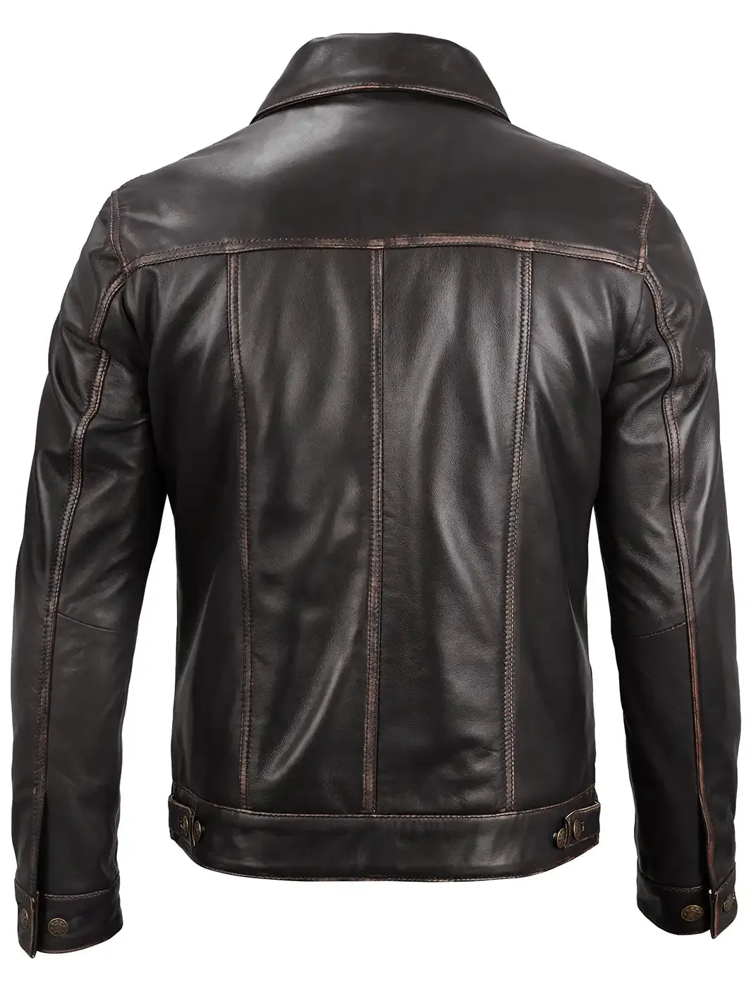 Dark Brown Trucker Leather Jacket for Men