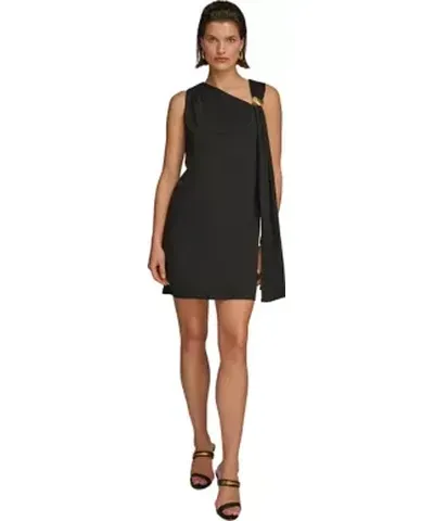 Donna Karan Women Sleeveless Halter Solid Jersey Sheath Dress