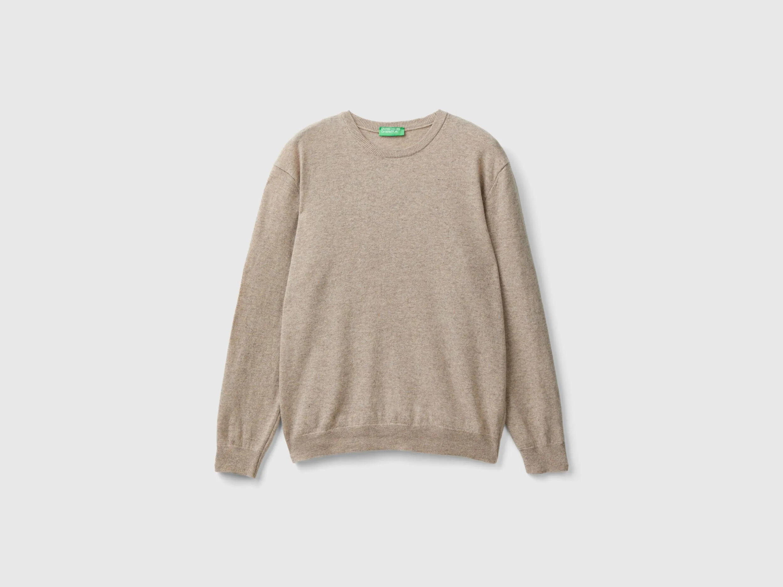 Dove Gray Merino Wool Crew Neck Sweater - Benetton