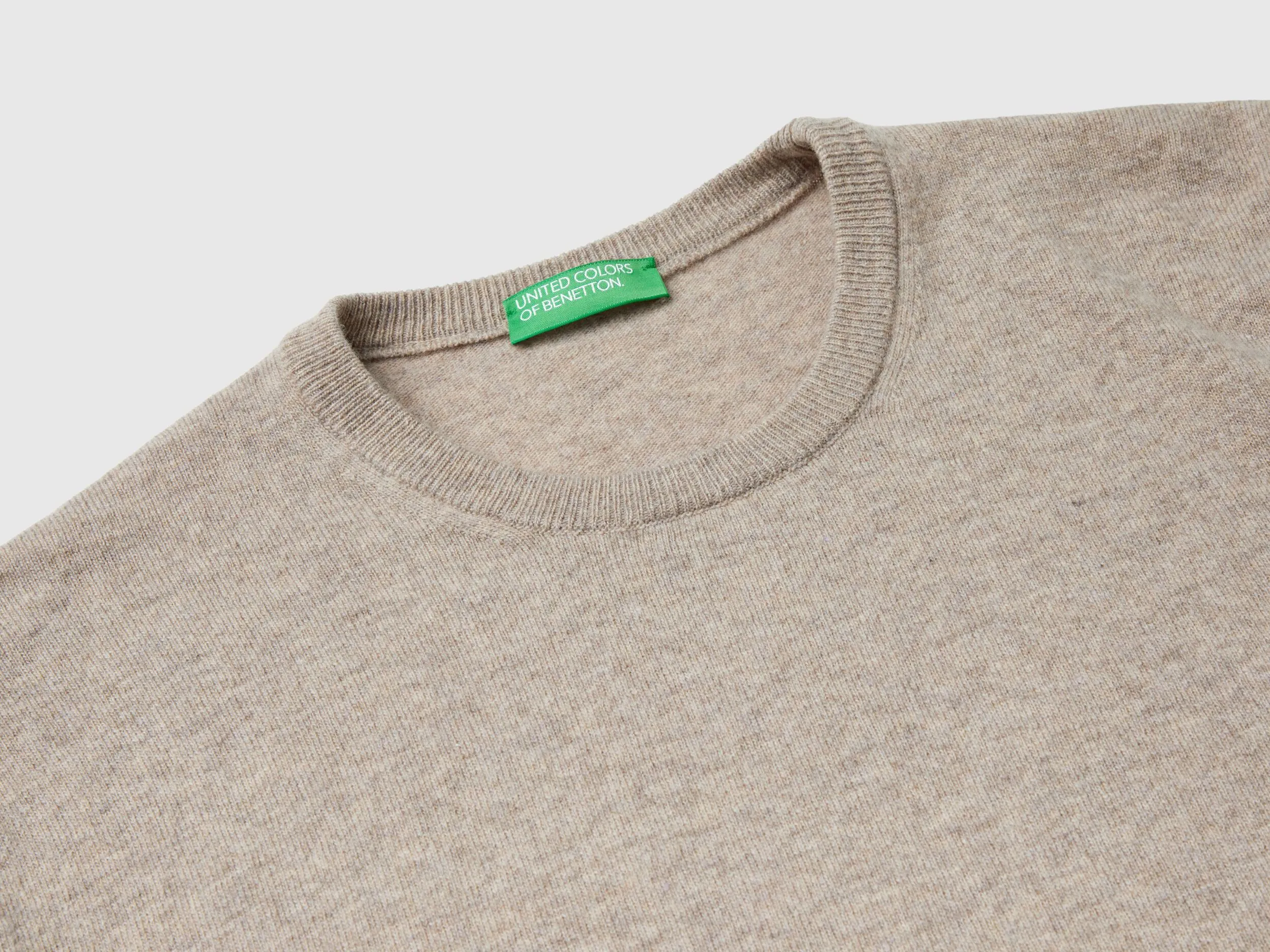 Dove Gray Merino Wool Crew Neck Sweater - Benetton