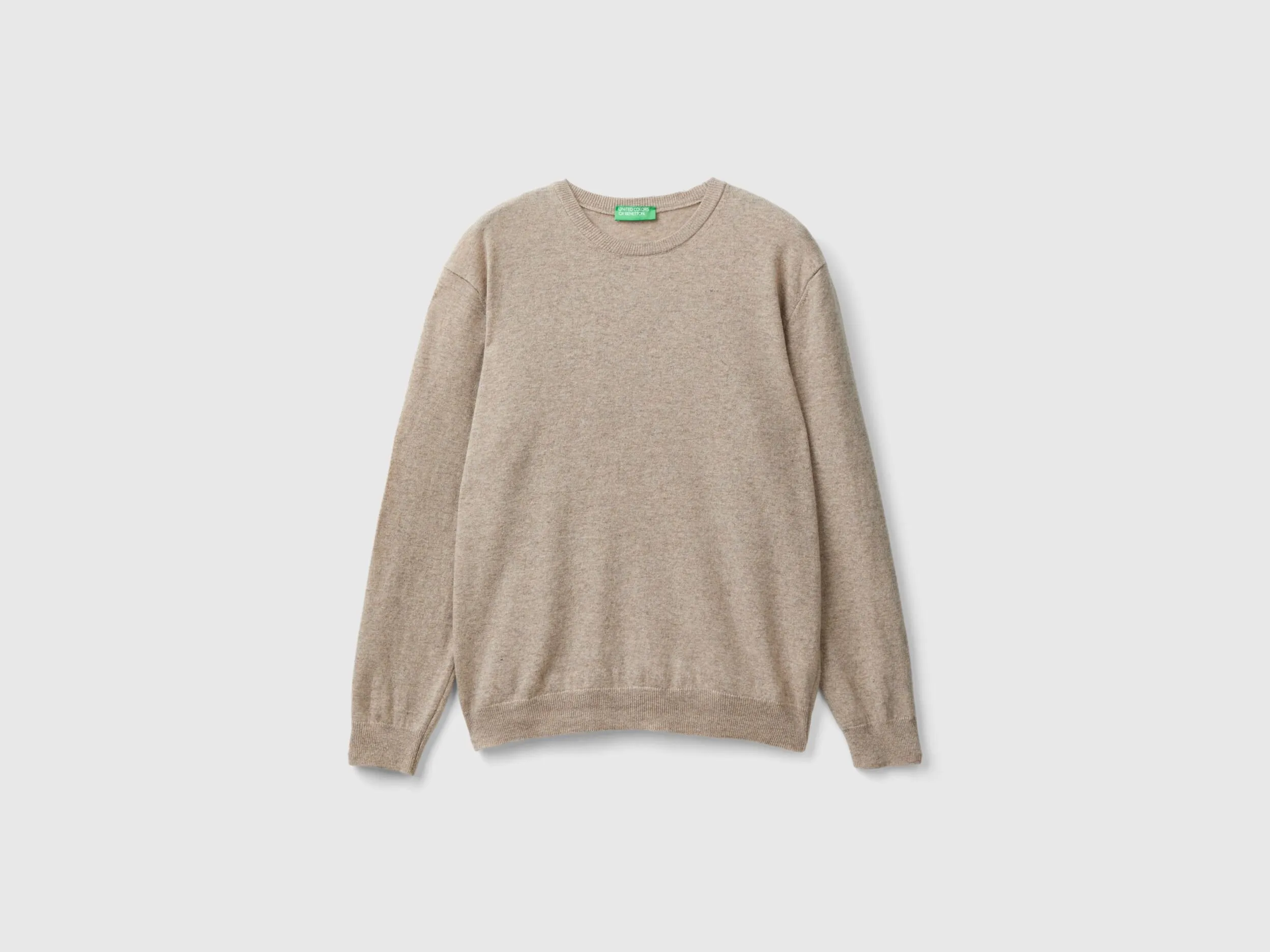 Dove Gray Merino Wool Crew Neck Sweater - Benetton