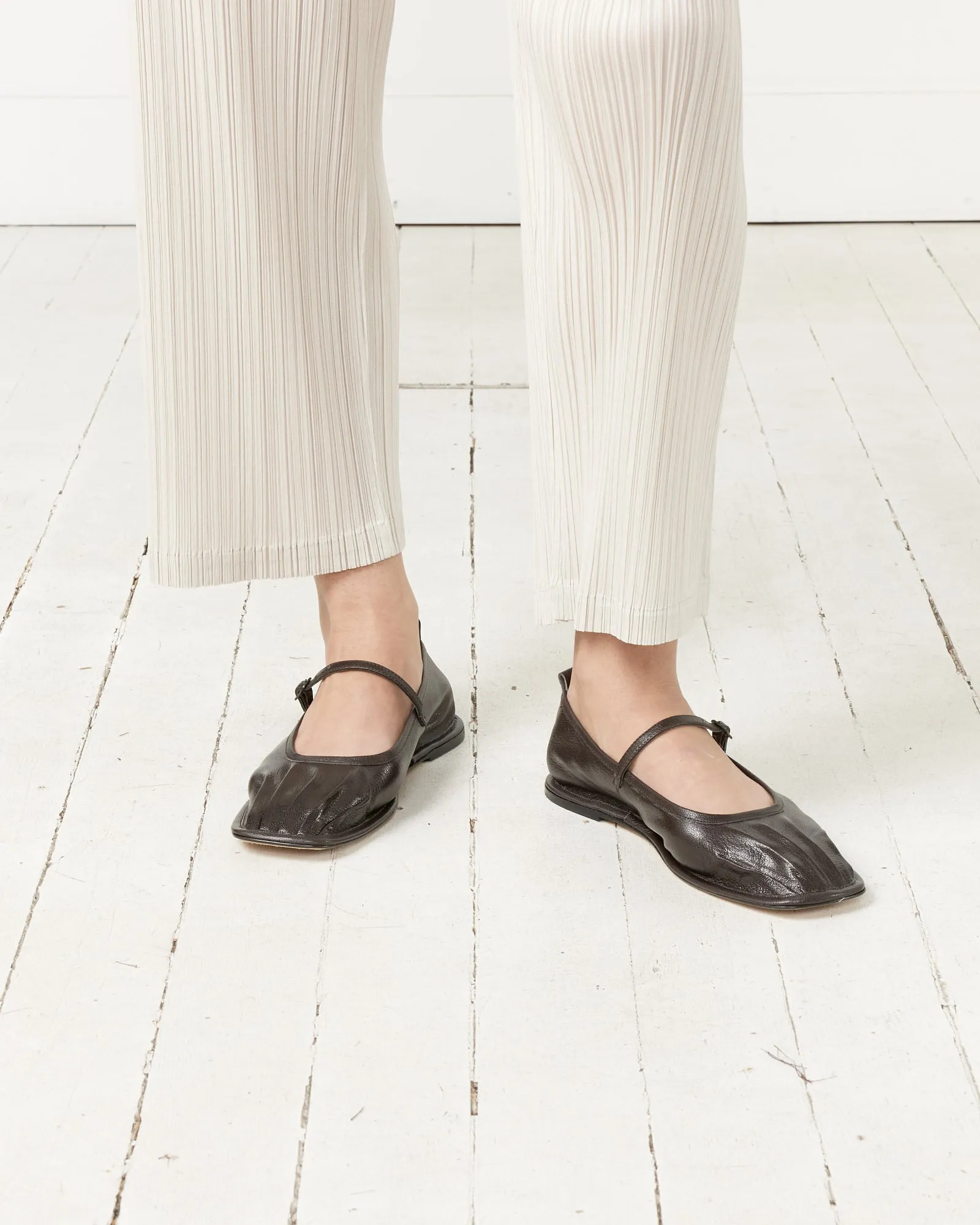 Ebony Dansa Pleated-Toe Mary Jane Flat