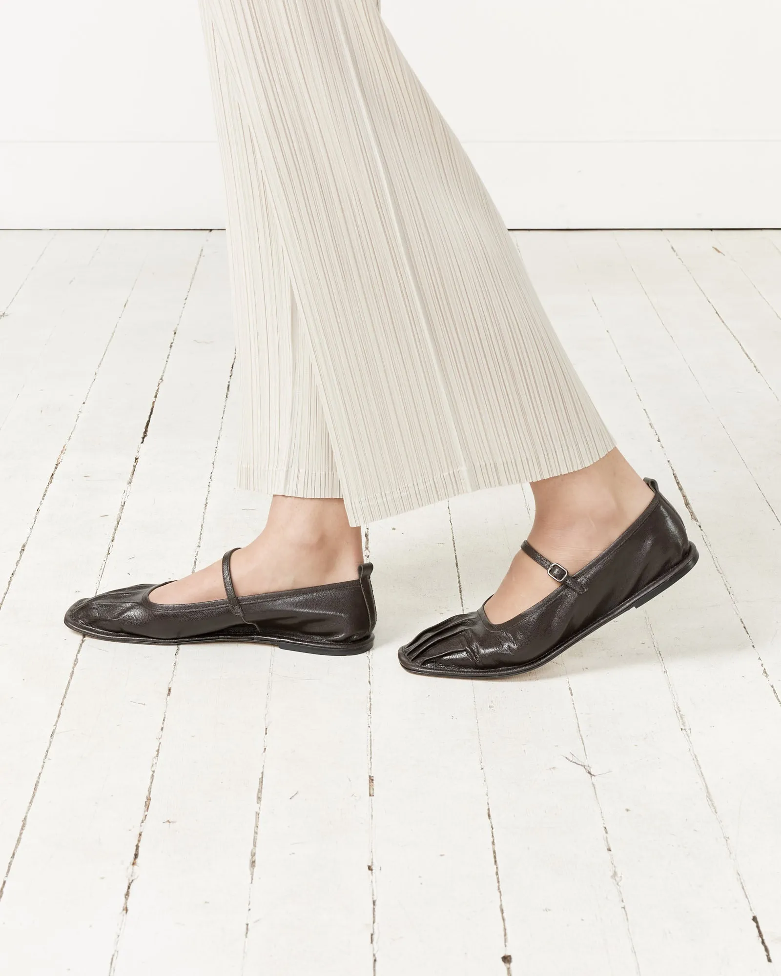 Ebony Dansa Pleated-Toe Mary Jane Flat