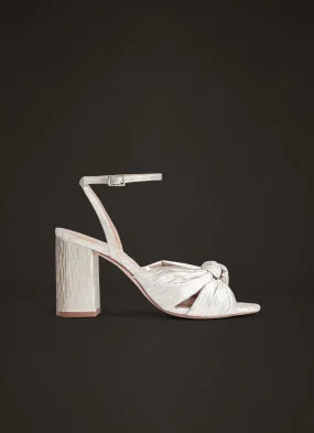 Eliana Ivory Metallic Crinkle Satin Wedding Sandals White