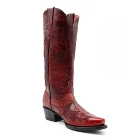 Ferrini Women's Red Leather Cowboy Boots with V-Toe - Scarlett