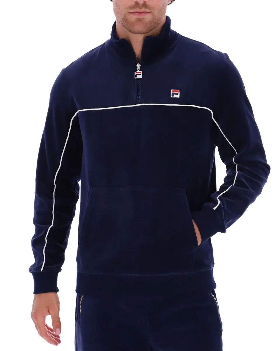 Fila Duke Velour 1/4 Zip Track Jacket in Fila Navy/Egret