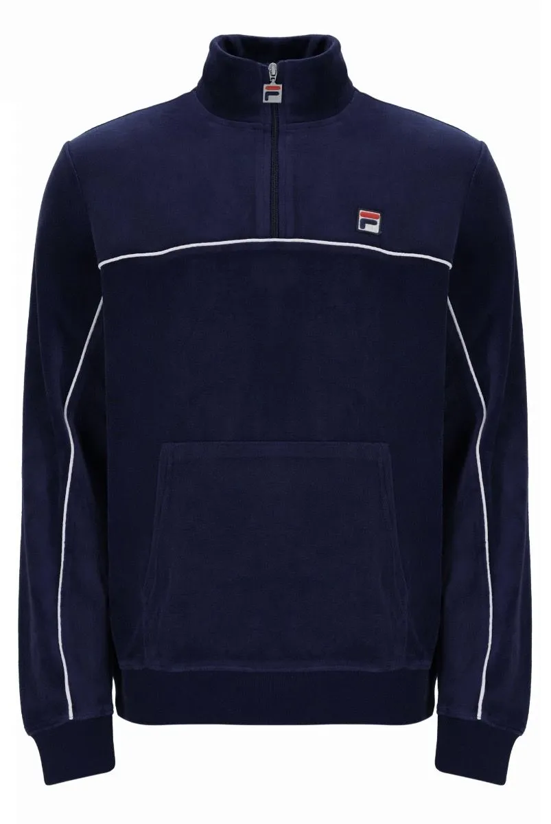 Fila Duke Velour 1/4 Zip Track Jacket in Fila Navy/Egret