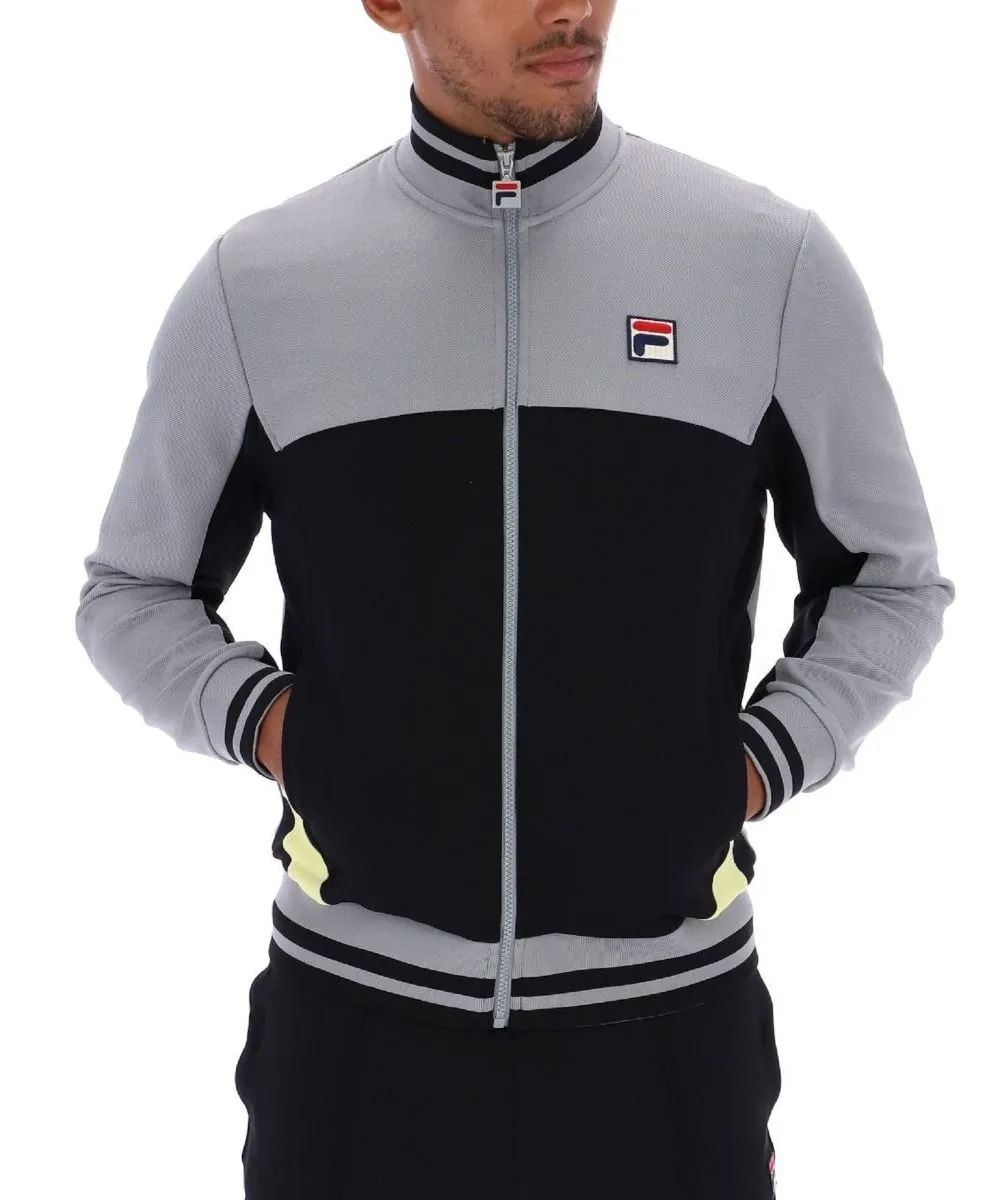 Fila Track Jacket in Black Sharkskin with Funnel Neck