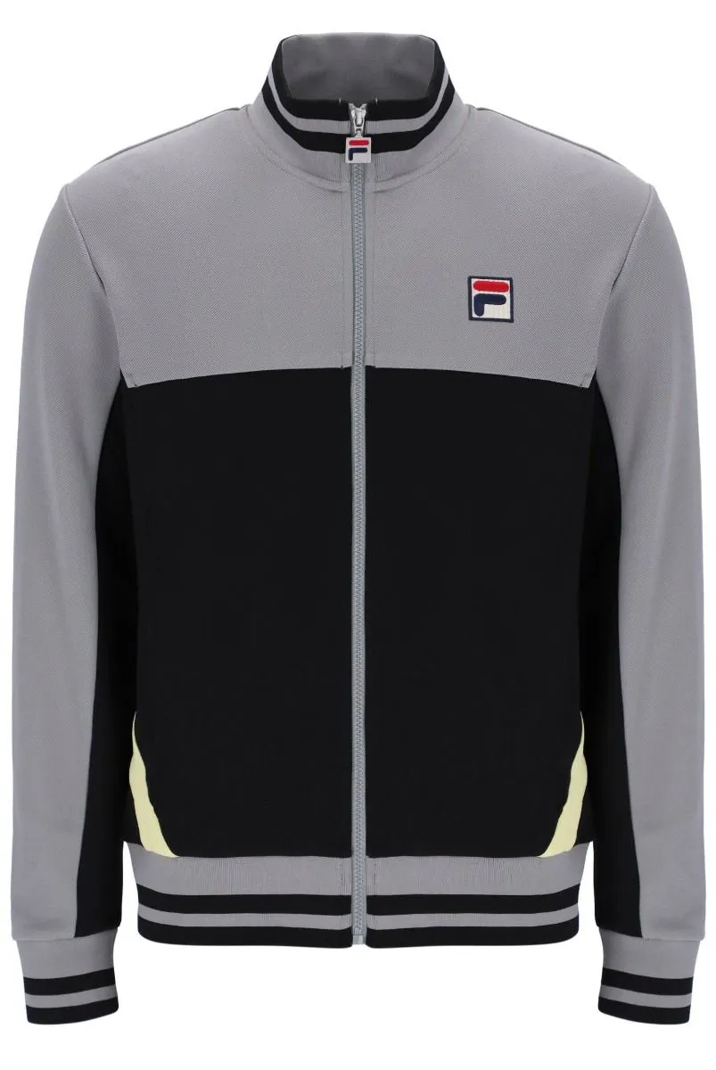 Fila Track Jacket in Black Sharkskin with Funnel Neck