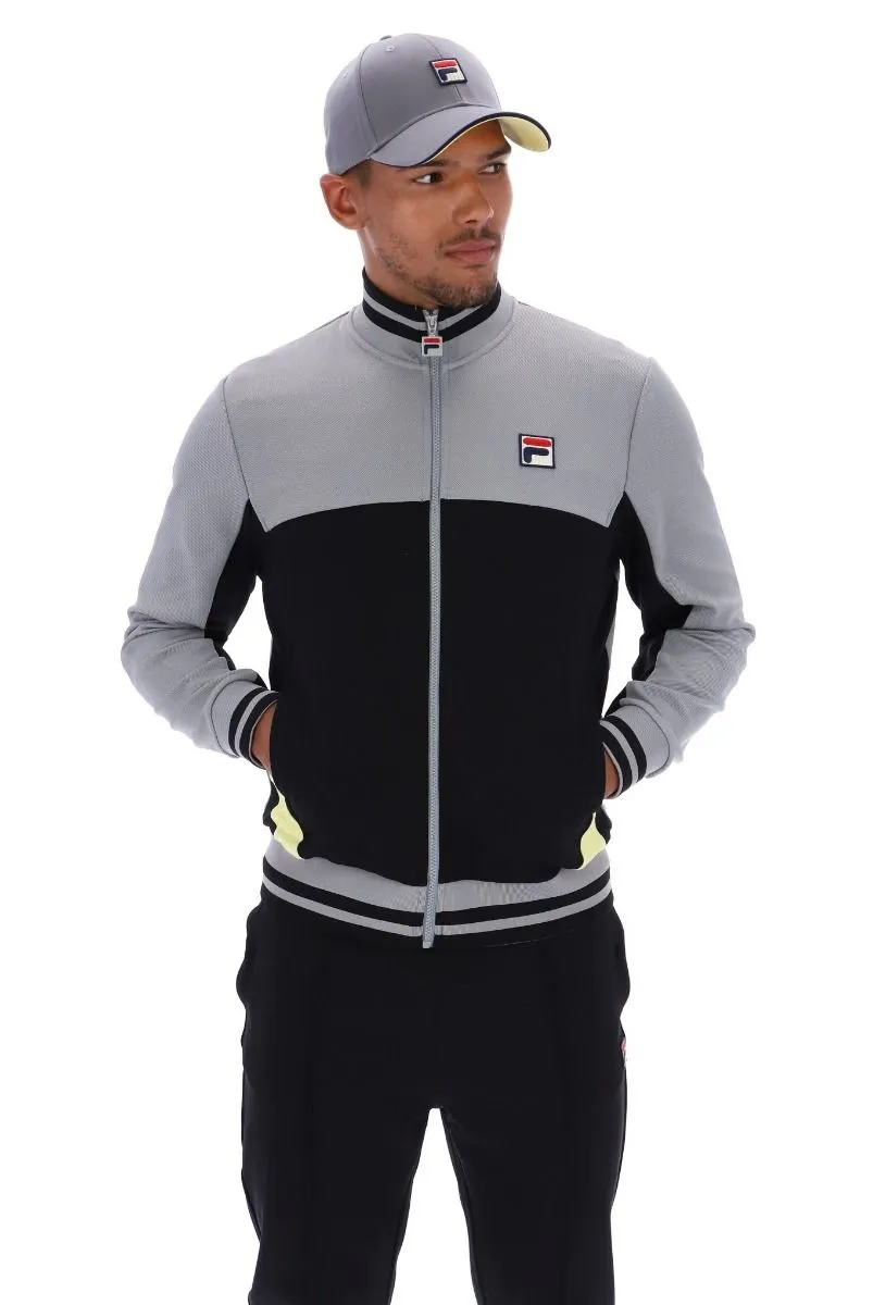 Fila Track Jacket in Black Sharkskin with Funnel Neck