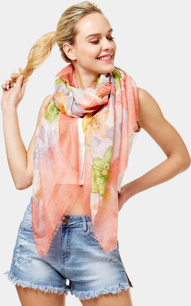 Floral Print Lurex Scarf - LOF1058