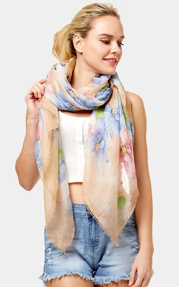 Floral Print Lurex Scarf - LOF1058