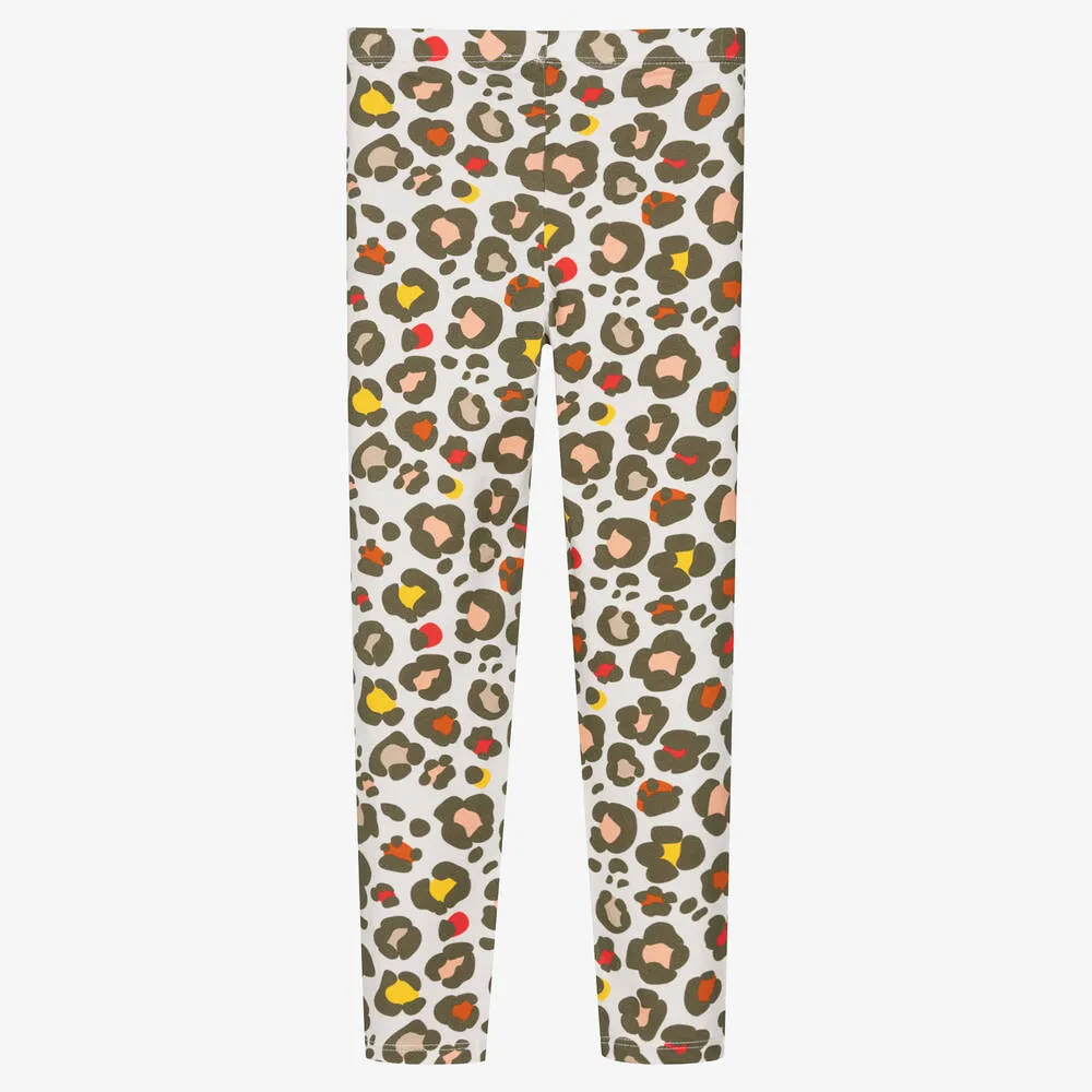 Girls Grey Cotton Animal Print Leggings