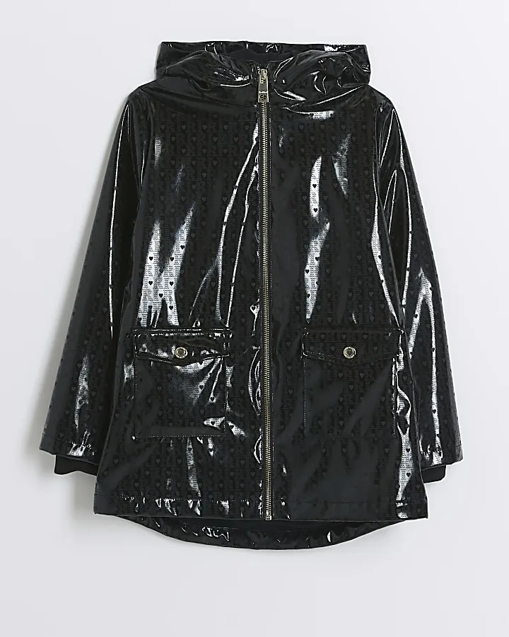 Girls holographic raincoat - black hooded