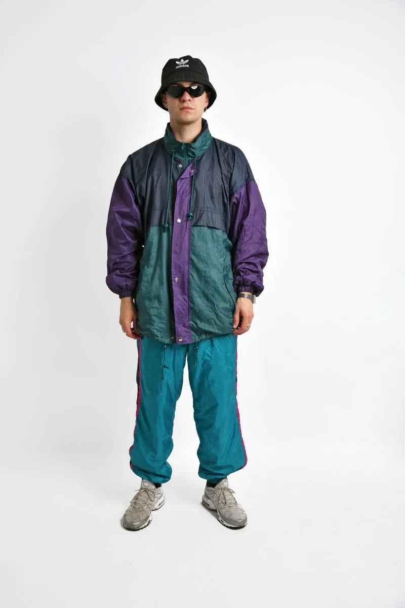 Green Purple Retro Hooded Rain Coat