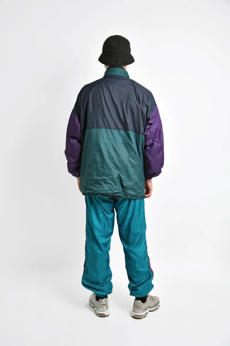 Green Purple Retro Hooded Rain Coat