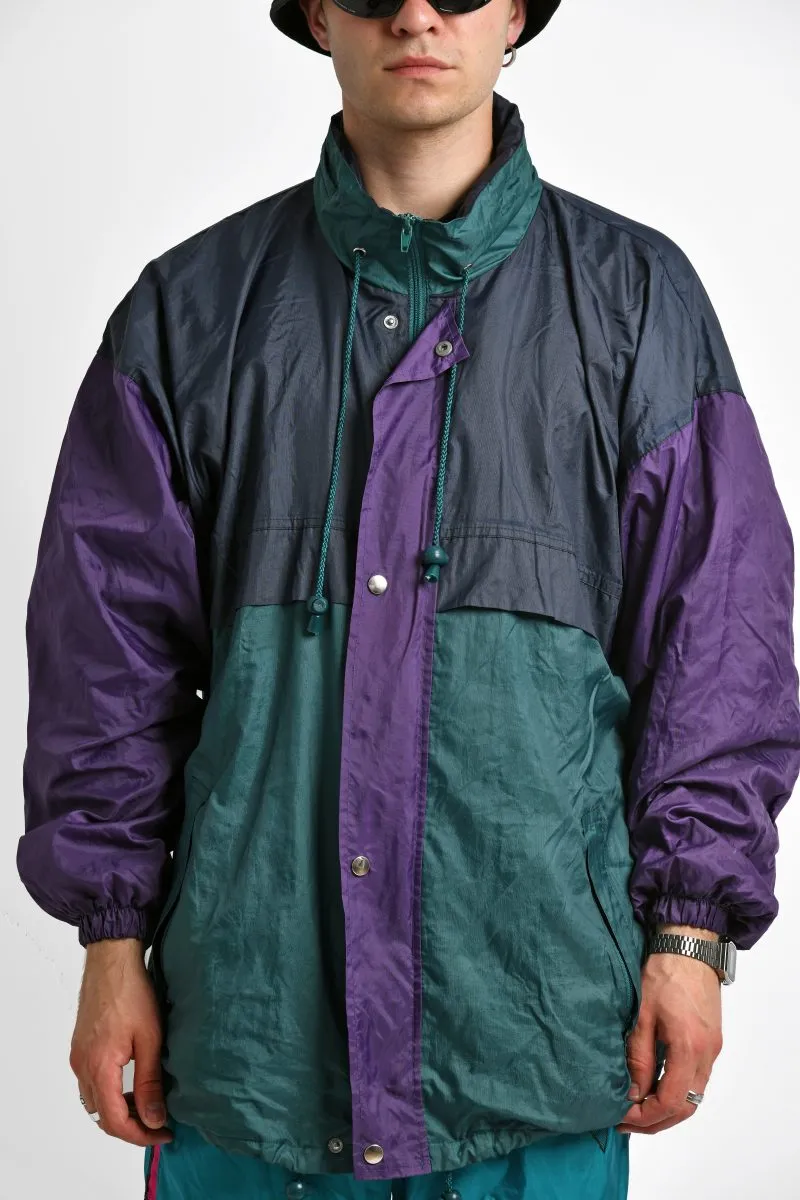 Green Purple Retro Hooded Rain Coat