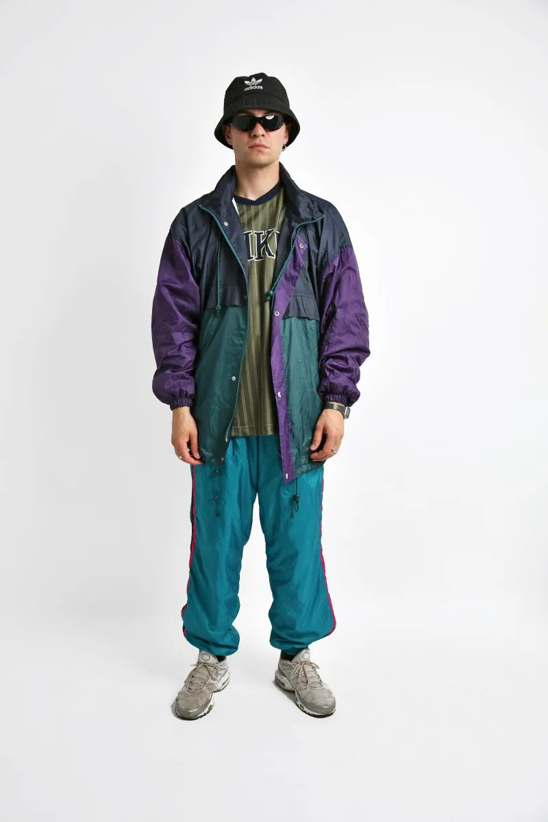 Green Purple Retro Hooded Rain Coat