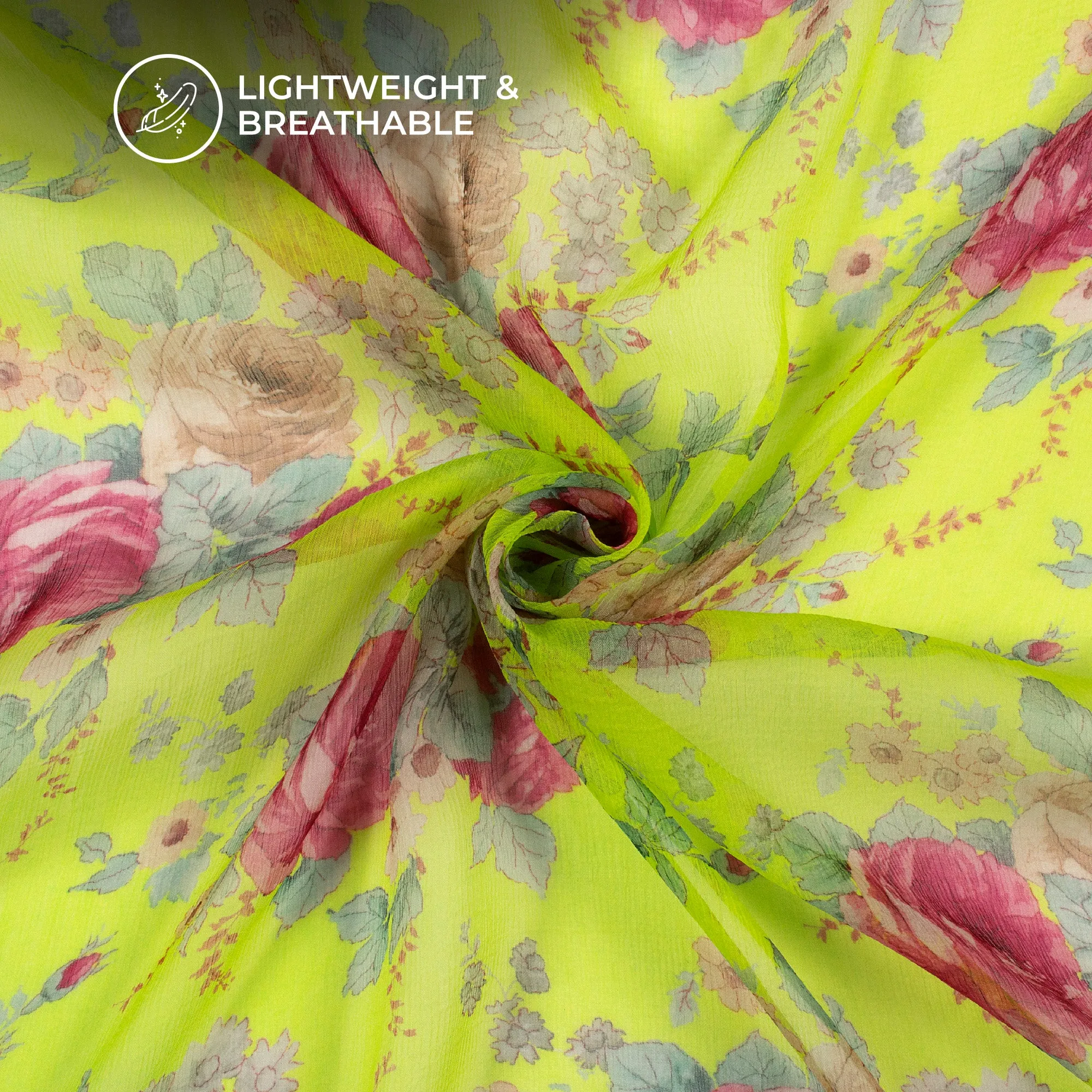 Green Yellow Digital Print Bemberg Chiffon Fabric