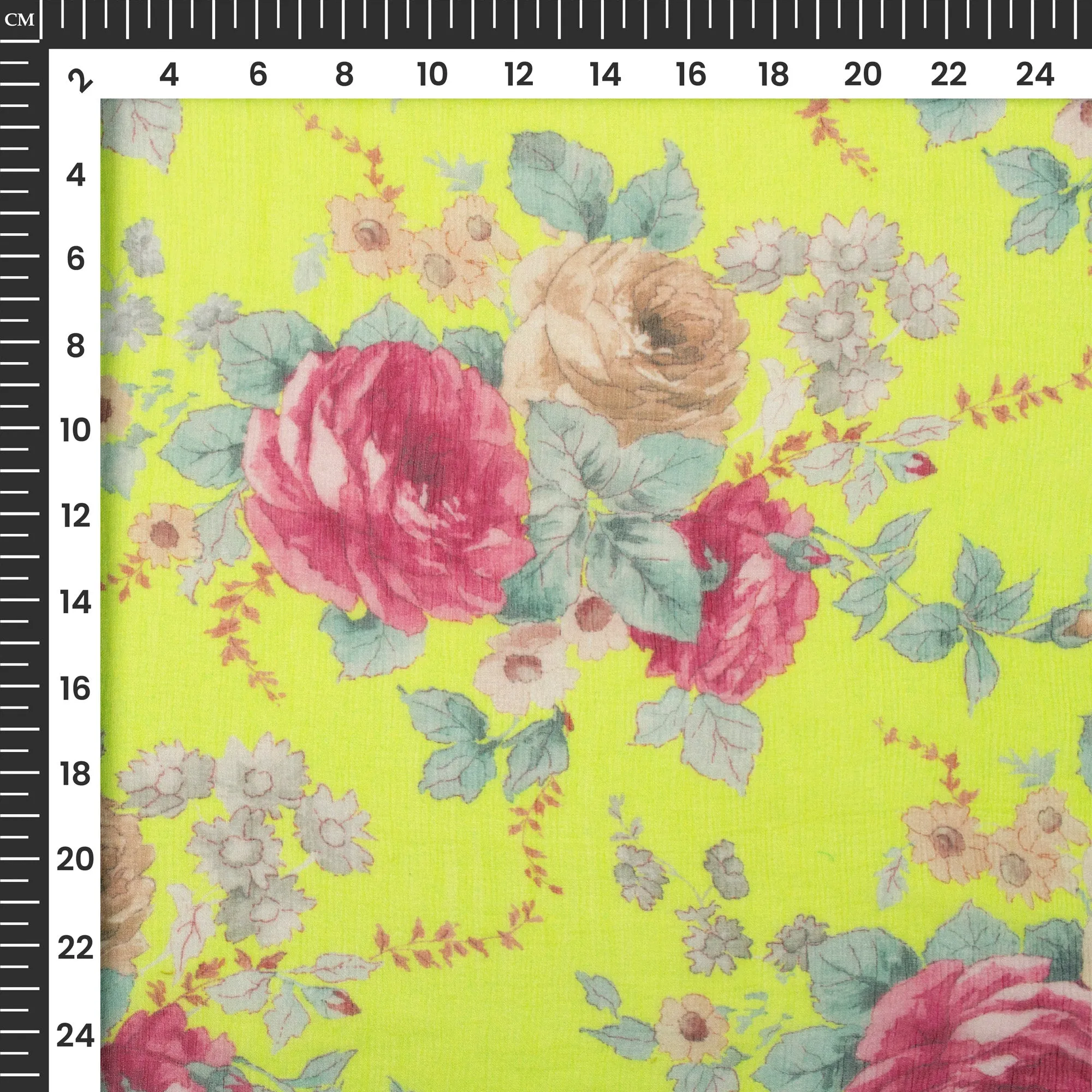 Green Yellow Digital Print Bemberg Chiffon Fabric