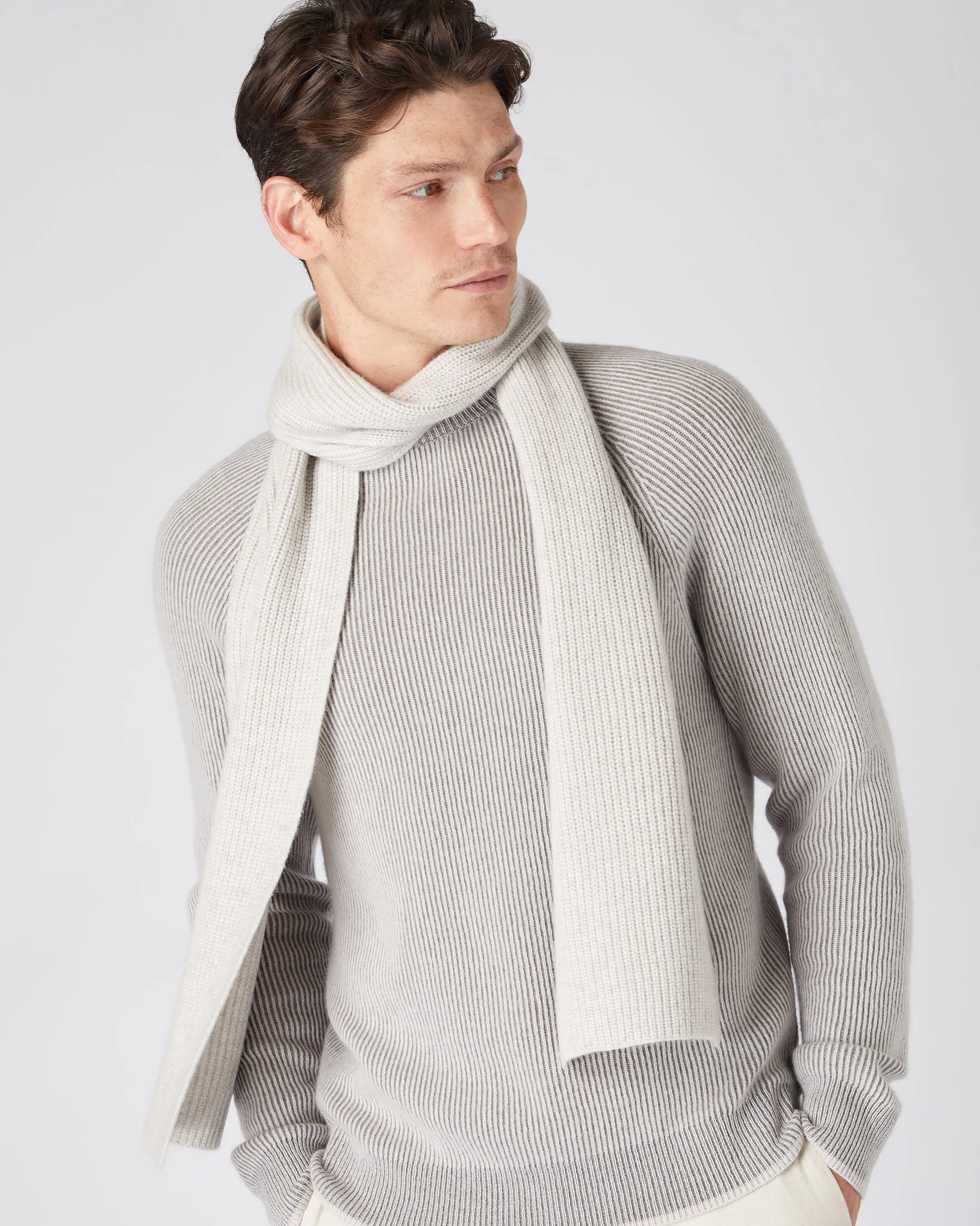 Grey Cashmere Scarf Unisex Ribbed