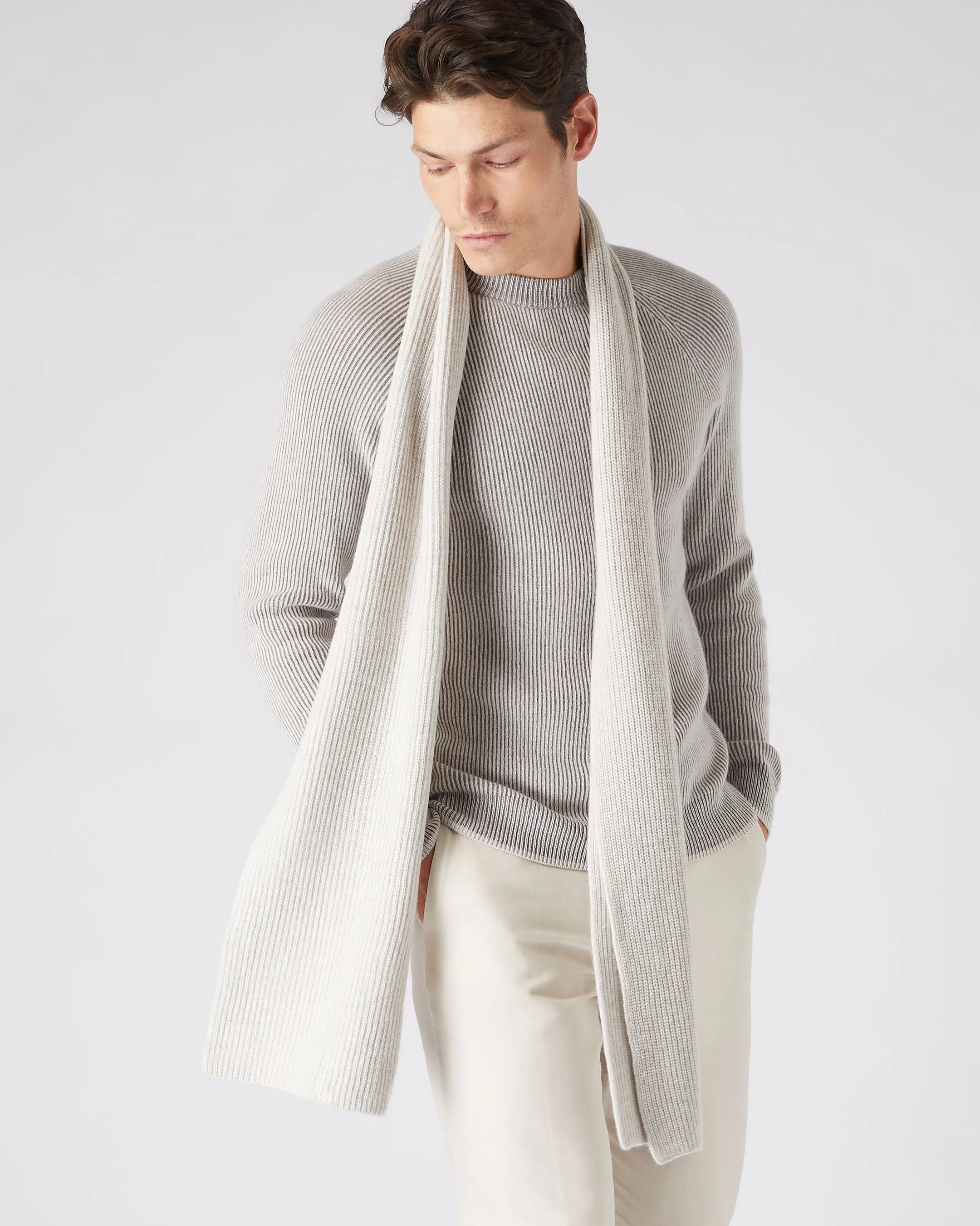 Grey Cashmere Scarf Unisex Ribbed