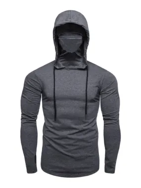 Grey Polyester Men's Hooded Long Sleeves Sweatshirt