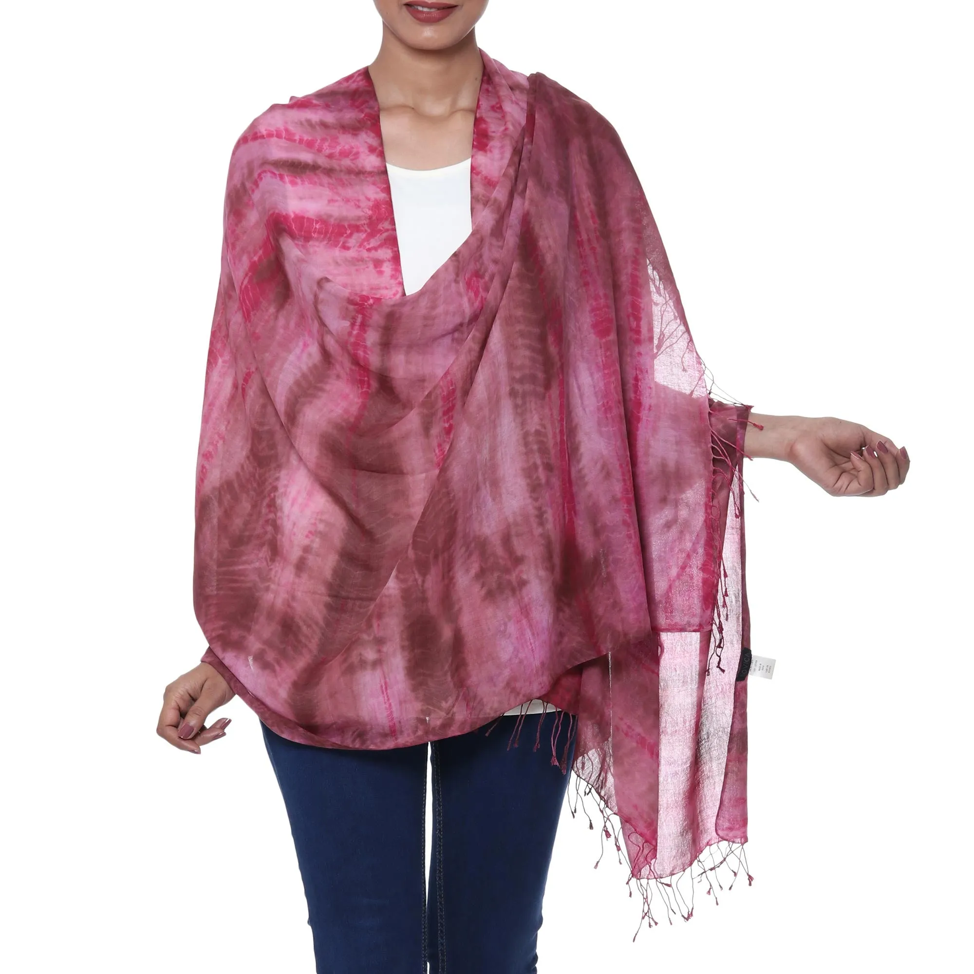 Handmade Ruby Red Tie-Dye Cotton Shawl with Fringe by Ruby Tides