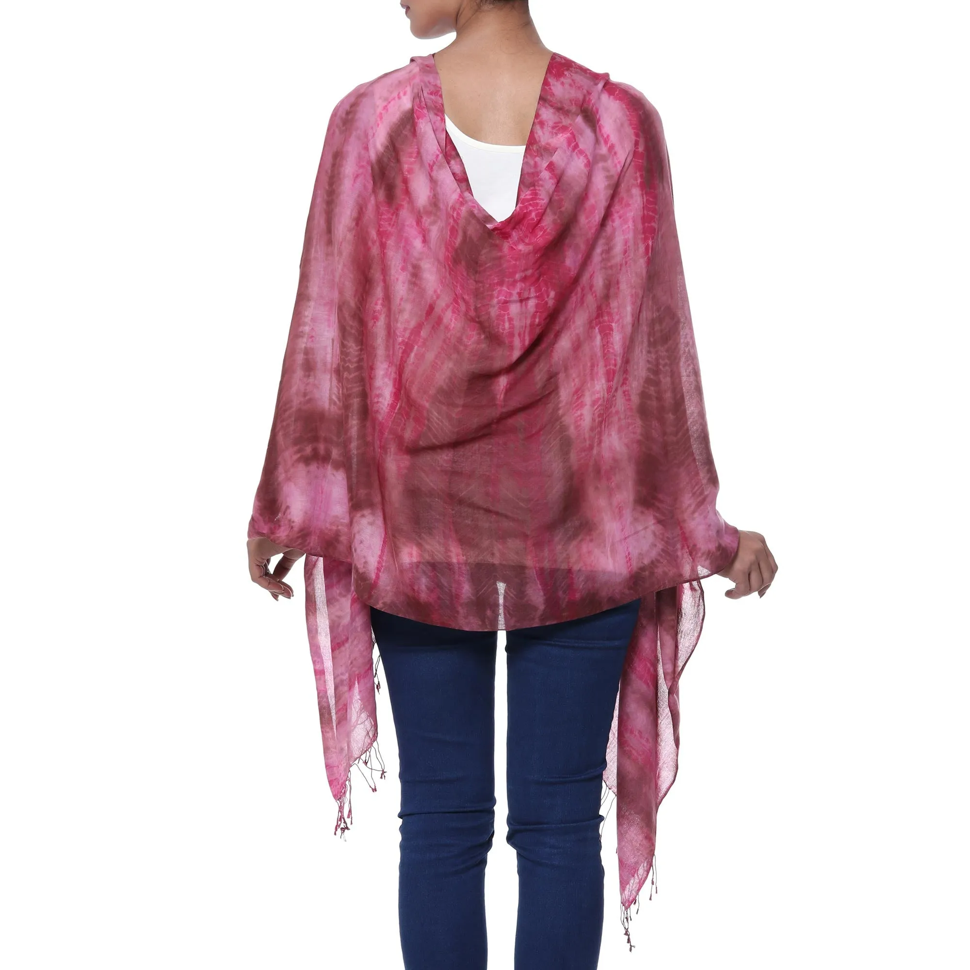 Handmade Ruby Red Tie-Dye Cotton Shawl with Fringe by Ruby Tides