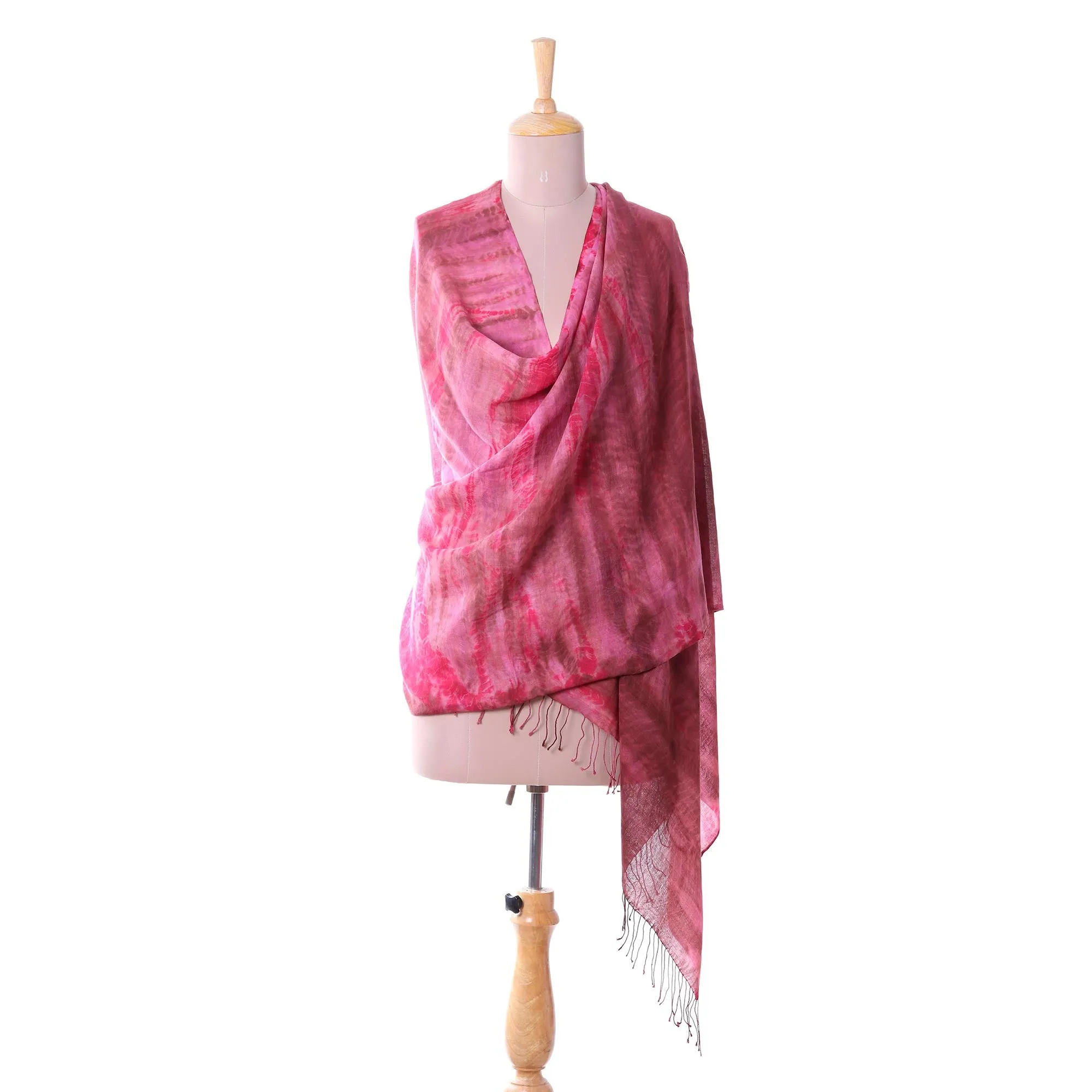 Handmade Ruby Red Tie-Dye Cotton Shawl with Fringe by Ruby Tides