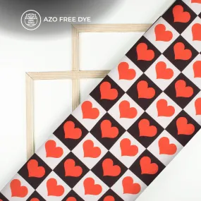 Heart Print Checkered Japan Satin Fabric