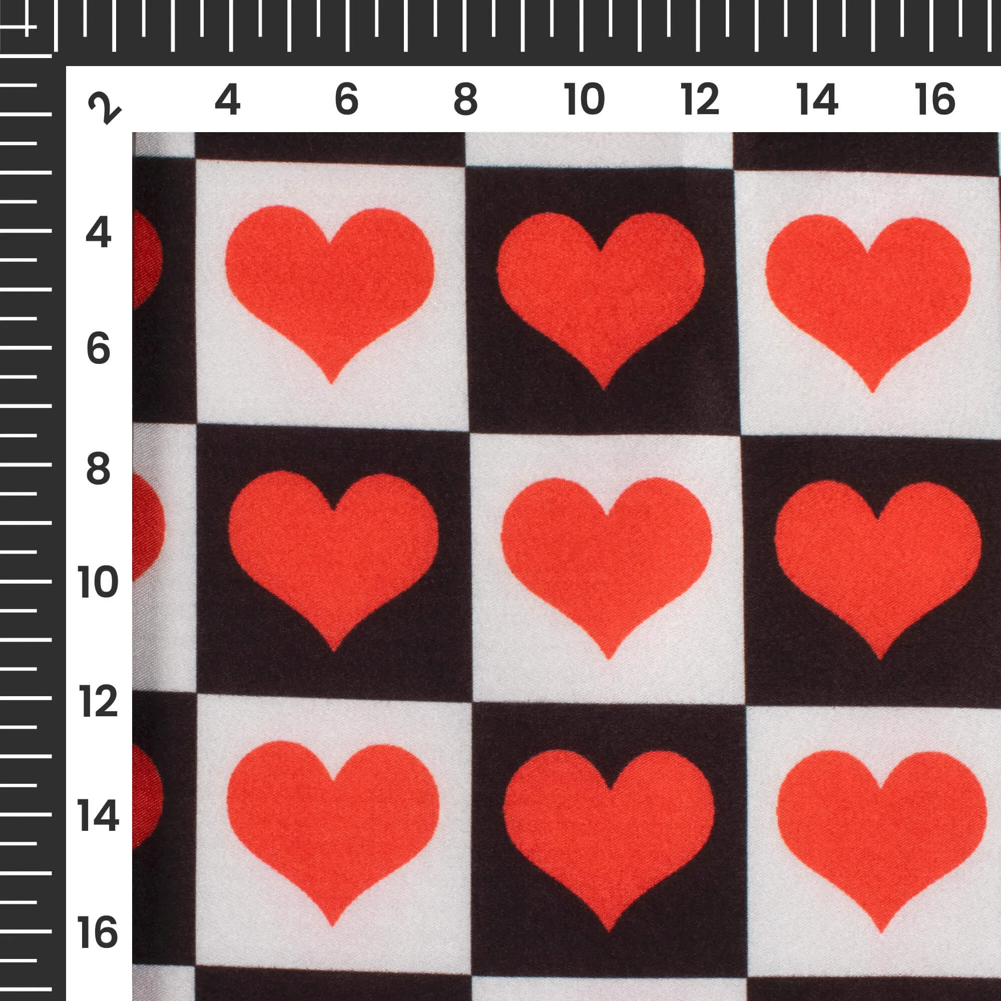 Heart Print Checkered Japan Satin Fabric