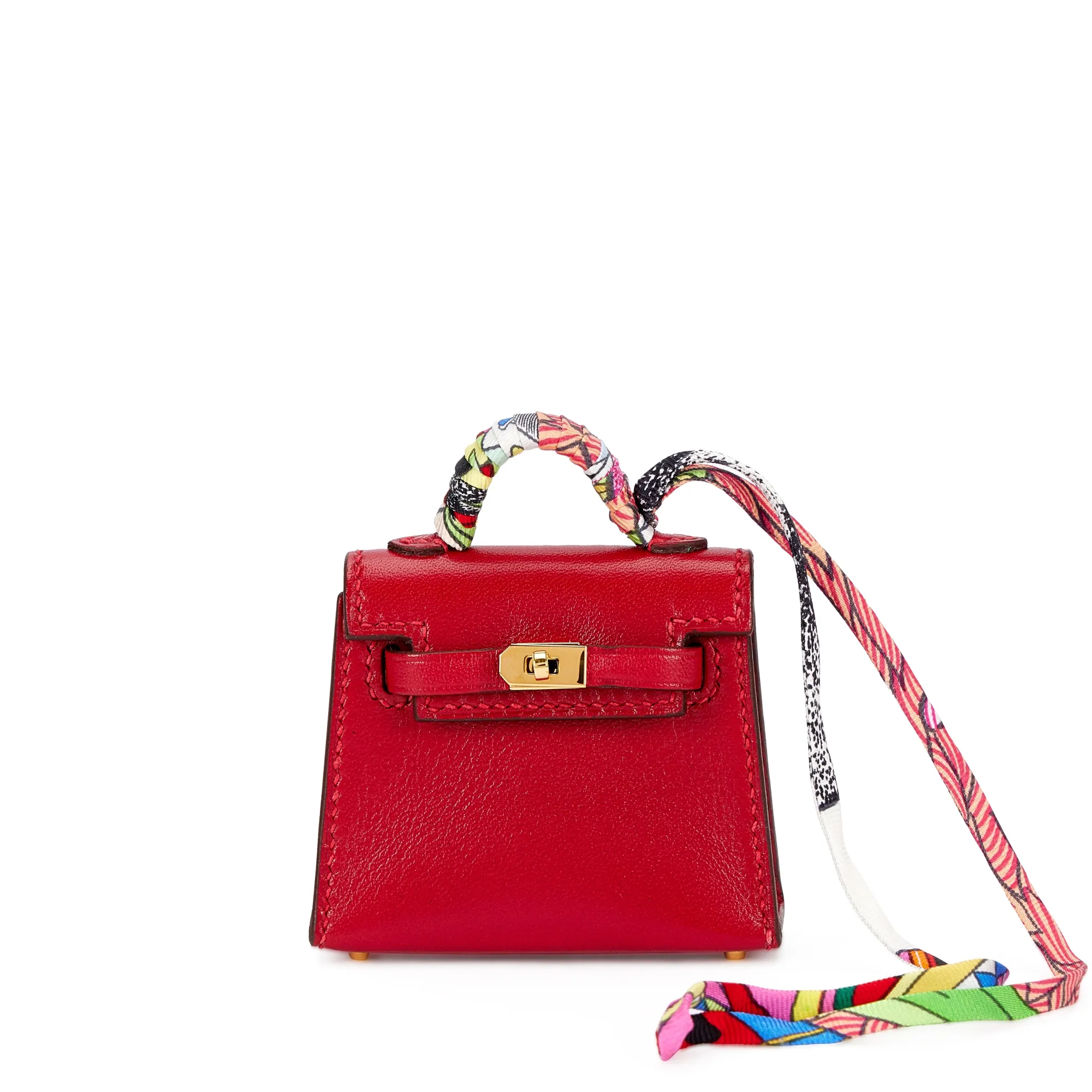 Gold Hardware Micro Mini Kelly Twilly Bag Charm in Rubis Tadelakt by Hermès, 2022