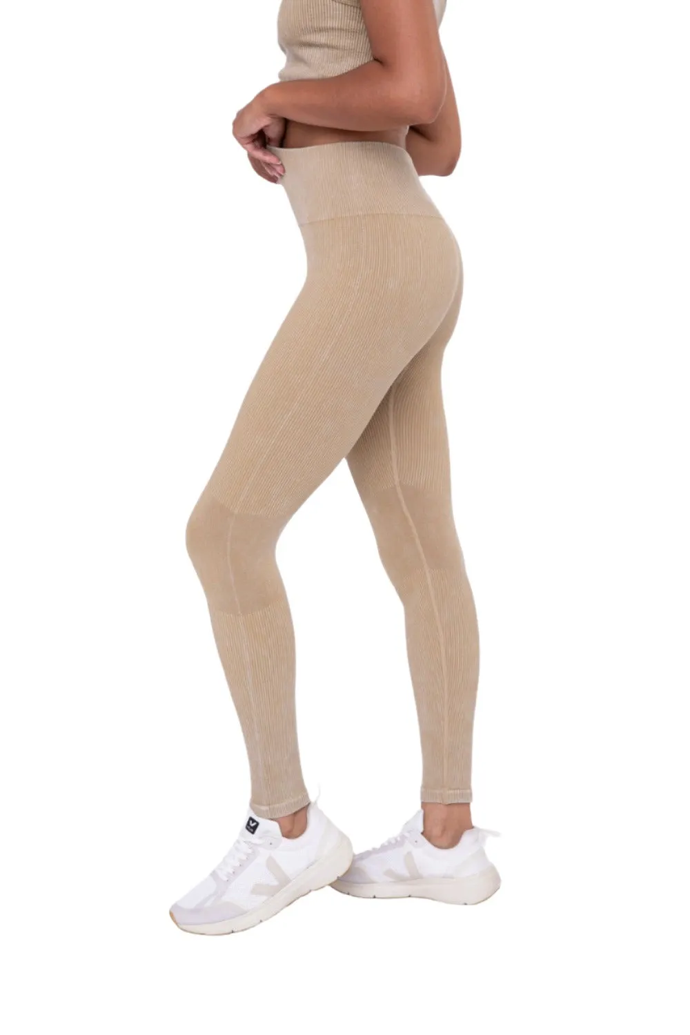 High Waist Seamless Ribbed Leggings in Black