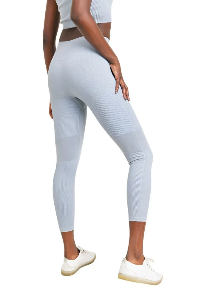 High Waist Seamless Ribbed Leggings in Black