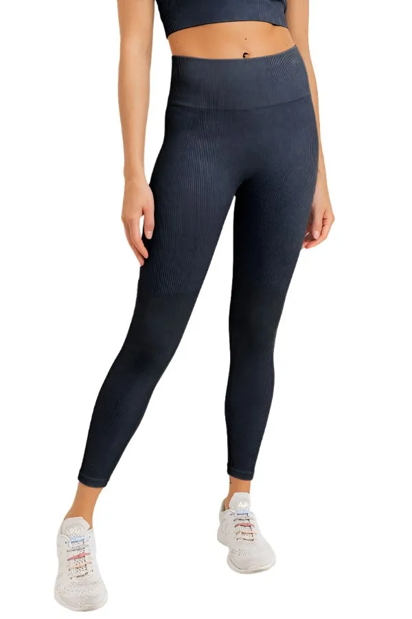 High Waist Seamless Ribbed Leggings in Black