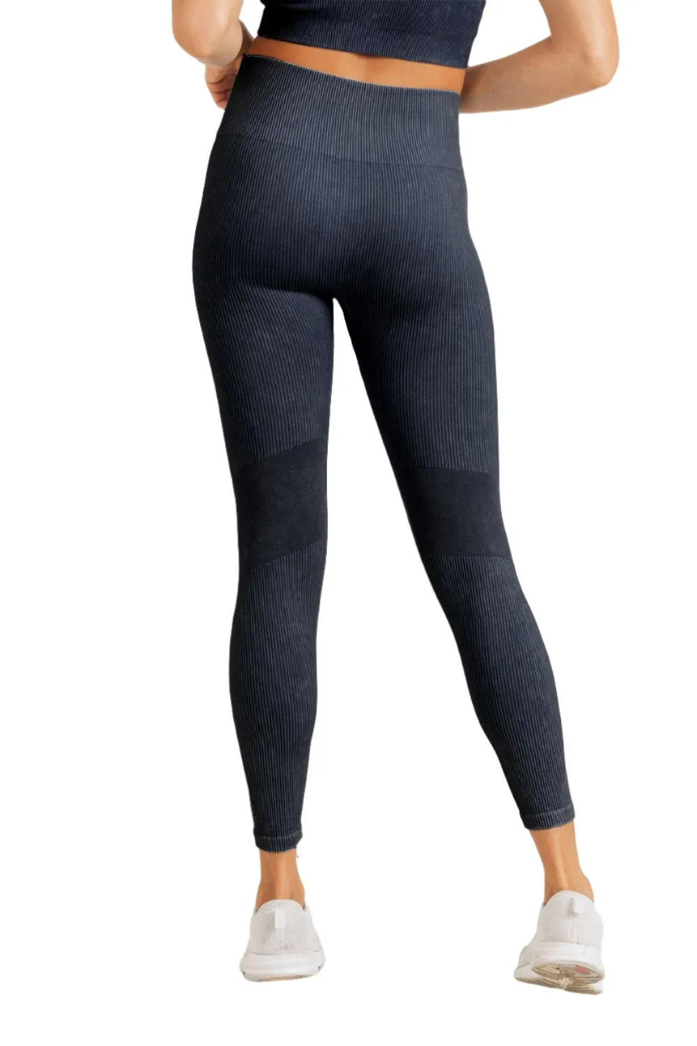 High Waist Seamless Ribbed Leggings in Black