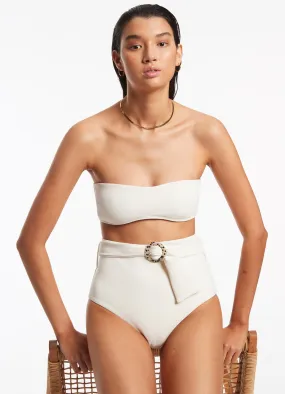 Isla Rib Belted Bikini Bottom Cream